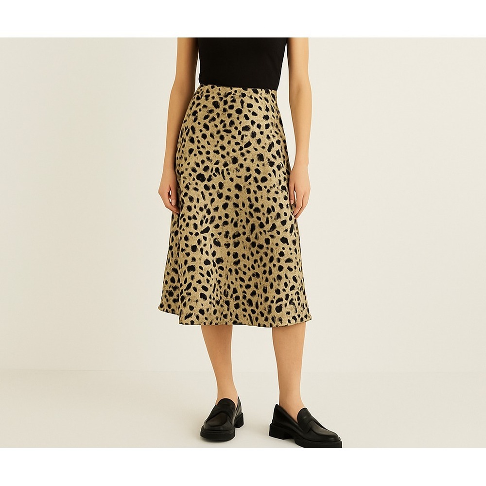 NWT $118 Kourt [ XXS ]‎ Satin Leopard Print Midi Skirt T2152